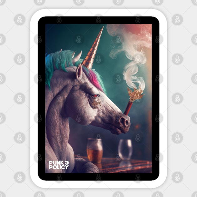 Unicorn at the bar print Sticker by PunkPolicy